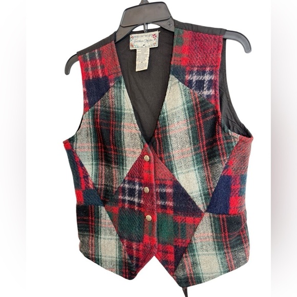 Vintage Jonathan Martin Plaid Wool Blend Patchwork Vest Womens Size Medium Lined - Picture 2 of 12
